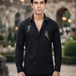 Men's Stylish Black Partywear Stone Shirts