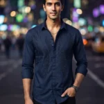 Men's Stylish Blue Partywear Stone Shirts