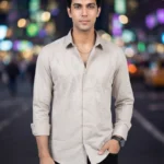 Men's Stylish Light Grey Partywear Stone Shirts