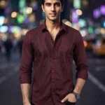 Men's Stylish Maroon Partywear Stone Shirts