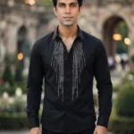 Men's Stylish Black Partywear Stone Shirts