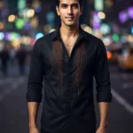 Men's Stylish Blue Partywear Stone Shirts