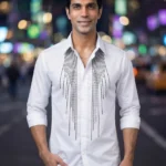 Men's Stylish White Partywear Stone Shirts