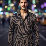Men's Stylish Blue Beige Viscose Partywear Shirts
