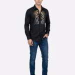 Men's Stylish Black Partywear Stone Shirts
