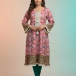 WOMEN'S CASUAL FLORAL PINK SHORT UMBRELLA KURTIS