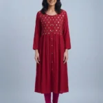 Women's Stylish Solid Red Umbrella Kurti Top