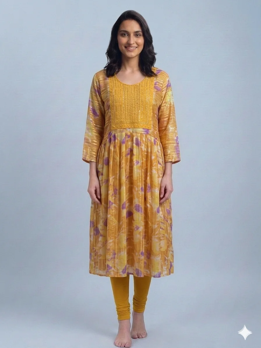 1781761165747 Women's Multicolour Transparent Sleeve Umbrella Kurti Top - Image 1
