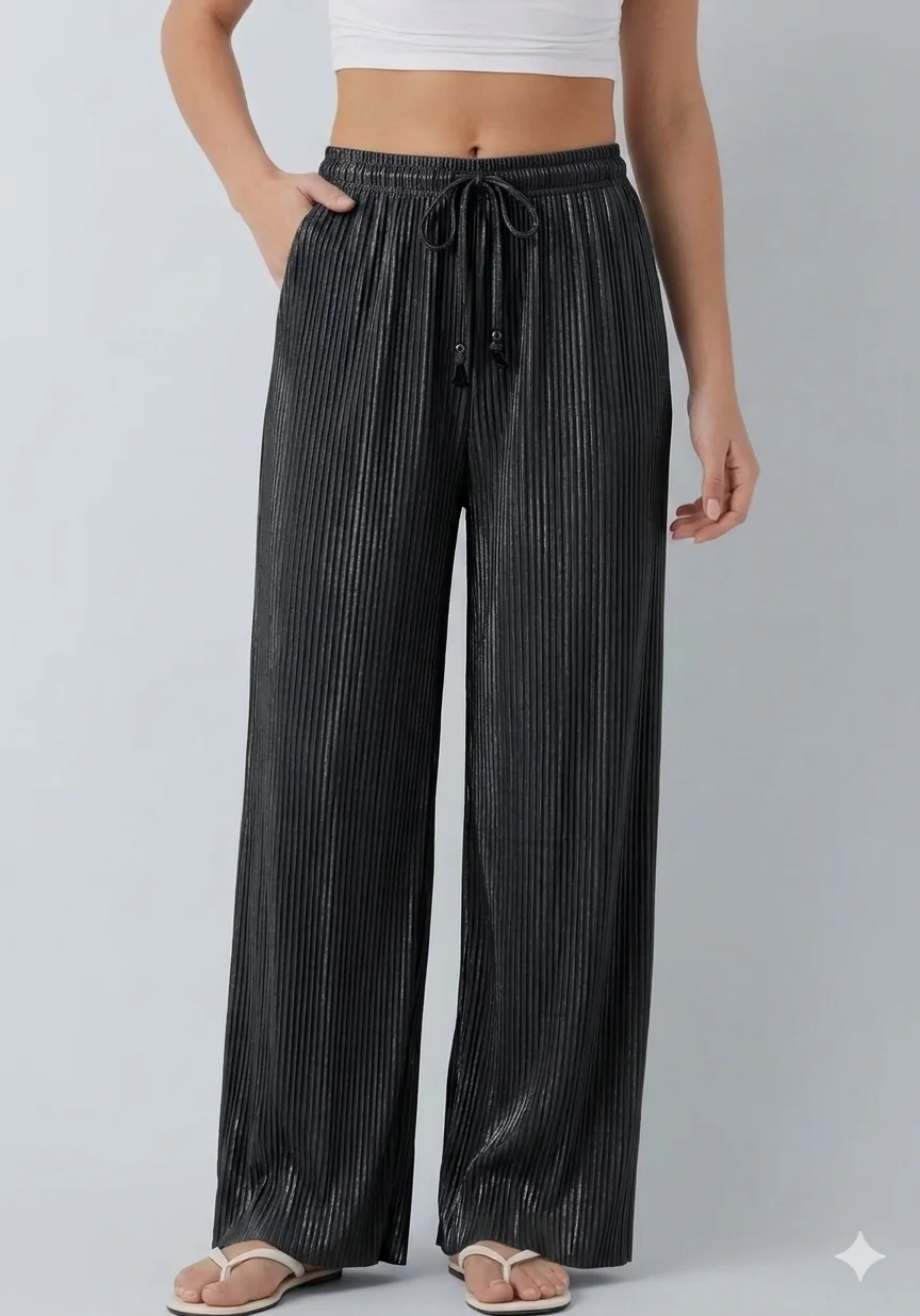 1781766000246 Women's Trendy Black Coloured Solid Palazzo Pants - Image 1