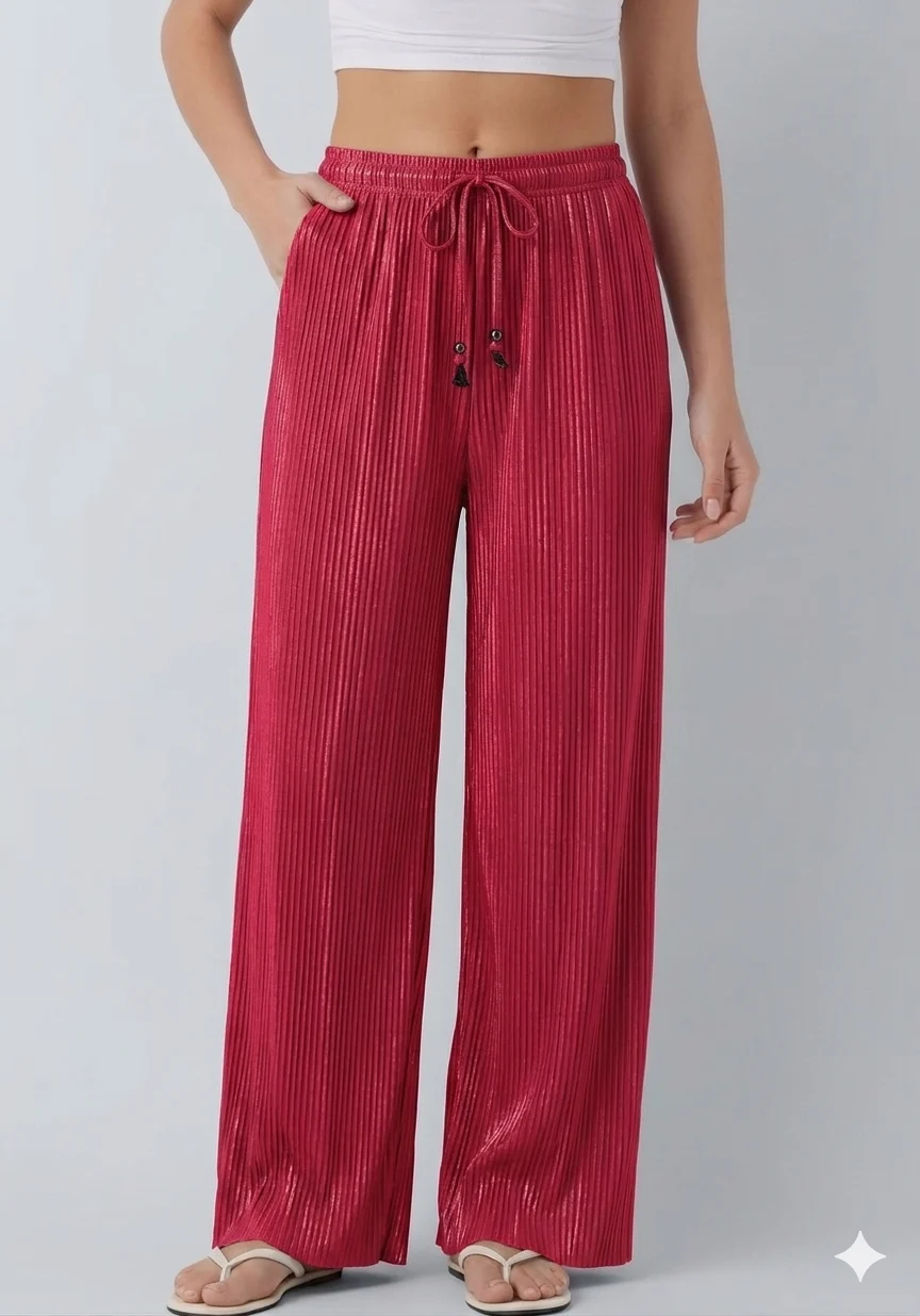 1781766349900 Women's Trendy Red Coloured Solid Palazzo Pants - Image 1
