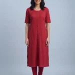 Women's Solid Red Umbrella Kurti Top
