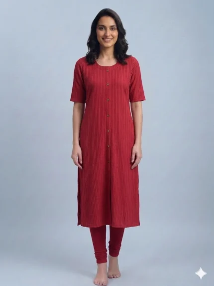 Women's Solid Red Umbrella Kurti Top
