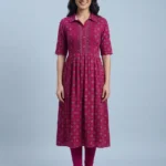Women's Casual Pink Printed Umbrella Kurti Top