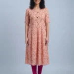 Women's Orange Printed Umbrella Kurti Top