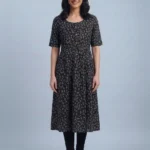 Women's Black Printed Umbrella Kurti Top