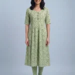 Women's Green Floral Printed Umbrella Kurti Top