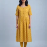 Women's Yellow Semi Solid Umbrella Kurti Top