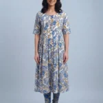 Women's Blue Floral Printed Umbrella Kurti Top