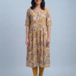 Women's Yellow Floral Printed Umbrella Kurti Top