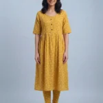 Women's Yellow Semi Solid Umbrella Kurti Top
