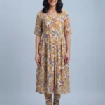 Women's Fenugreek Floral Printed Umbrella Kurti Top
