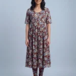 Women's Maroon Floral Printed Umbrella Kurti Top