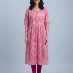 Women's Pink Floral Printed Umbrella Kurti Top