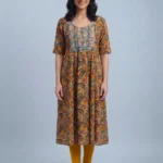 Women's Yellow Printed Umbrella Kurti Top