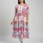 Women's Blue Maxi Printed Kurti Top