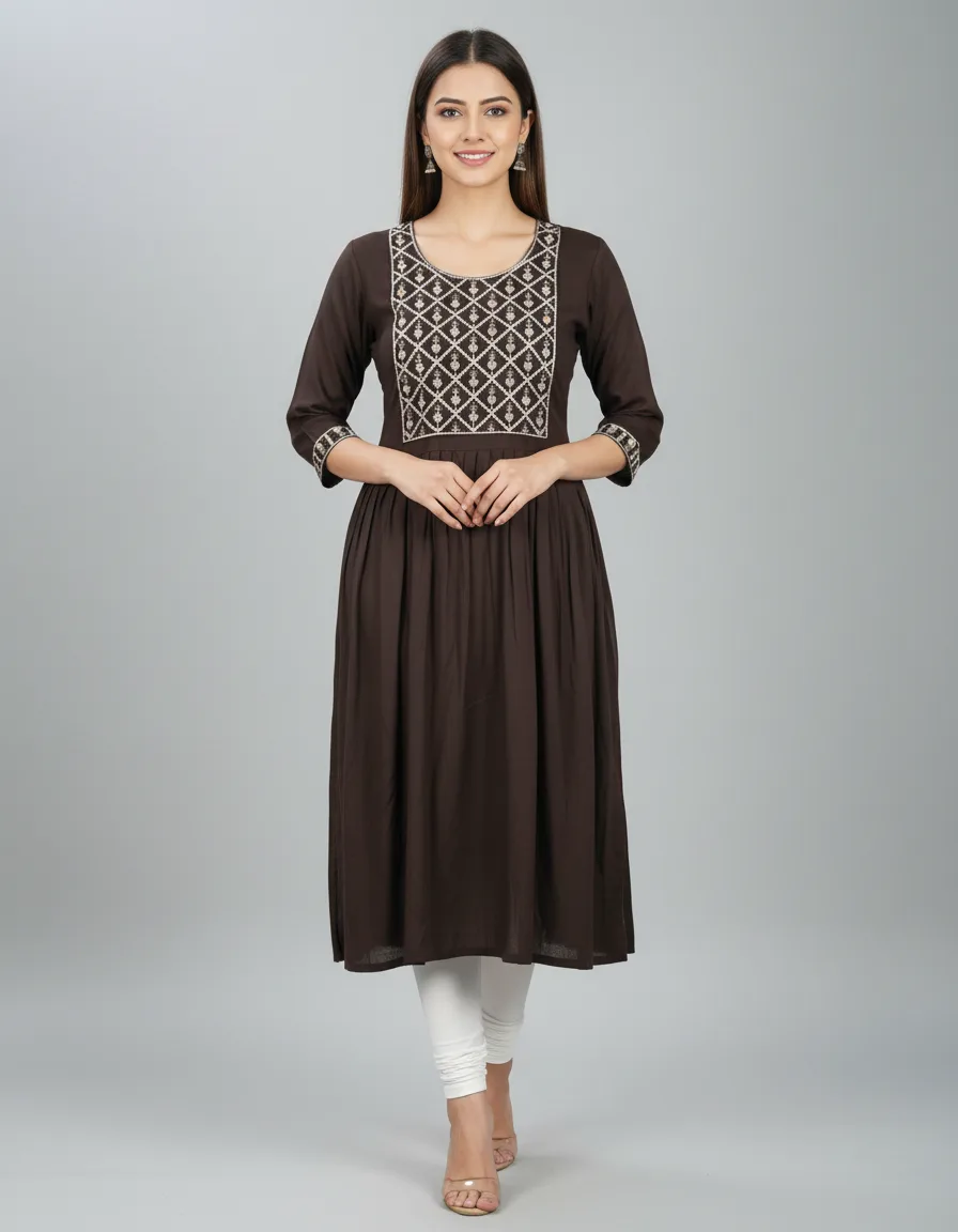 1781970250518_1560 Women's Brown Superior Umbrella Kurti Top - Image 1