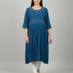 Women's Sea Blue Stone Work Umbrella Kurti Top