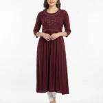 Women's Maroon Stone Work Umbrella Kurti Top