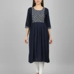 Women's Casual Navy Blue Umbrella Kurti Top