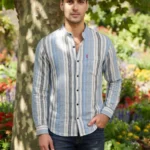 MEN'S MANDARIN COLLAR MOKLINO STRIPED SHIRTS