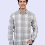 BULLETTER MEN'S PREMIUM COTTON LIGHT GREY CHECKED SHIRTS