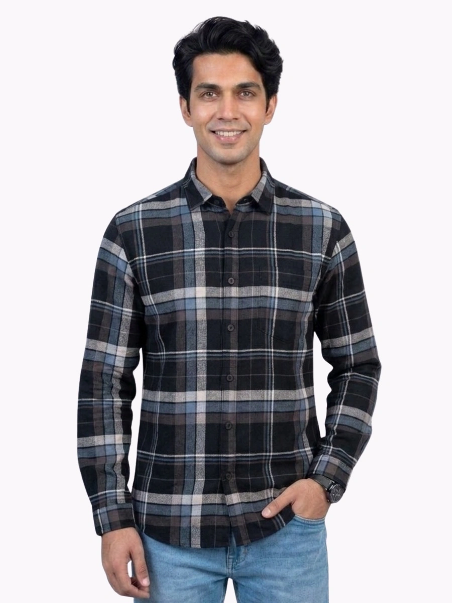 24 BULLETTER MEN'S PREMIUM COTTON BLUE CHECKED SHIRTS - Image 1