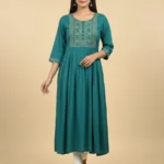 WOMEN'S CASUAL BLUISH GREEN UMBRELLA KURTIS