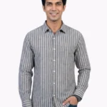 Men's Premium Linen Grey Striped Shirts