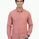 Men's Premium Linen Dark Red Striped Shirts
