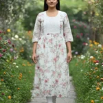 WOMEN'S CASUAL PRINTED FLORAL WHITE UMBRELLA KURTIS
