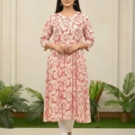 WOMEN'S CASUAL WHITE & PINK UMBRELLA KURTIS