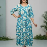 WOMEN'S CASUAL PRINTED TORQUOISE UMBRELLA KURTIS