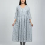 WOMEN'S CASUAL PRINTED BLUISH GREY UMBRELLA KURTIS