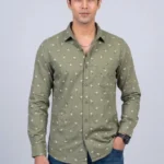 Men's Olive Green Casual Printed Shirts
