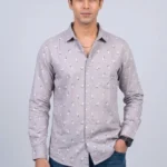 Men's Light Grey Casual Printed Shirts