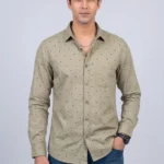Men's Light Olive Coloured Casual Printed Shirts