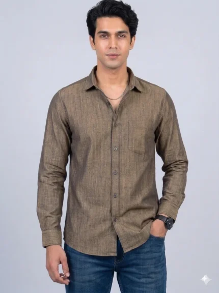 Men's Dark Grey Coloured Plain Shirts
