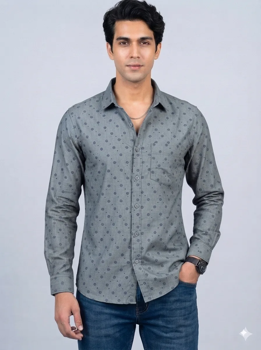 1786928107635 Men's Dark Grey Printed Shirts - Image 1