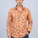 Men's Orange Casual Printed Shirts