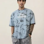 Men's Drop Shoulder Back Print Tshirts - Sky Blue